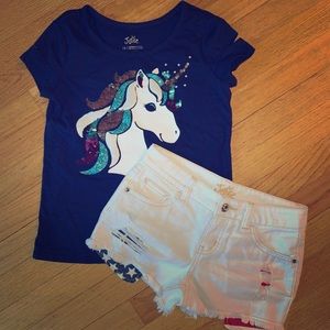 Justice shirt and shorts (size 10)